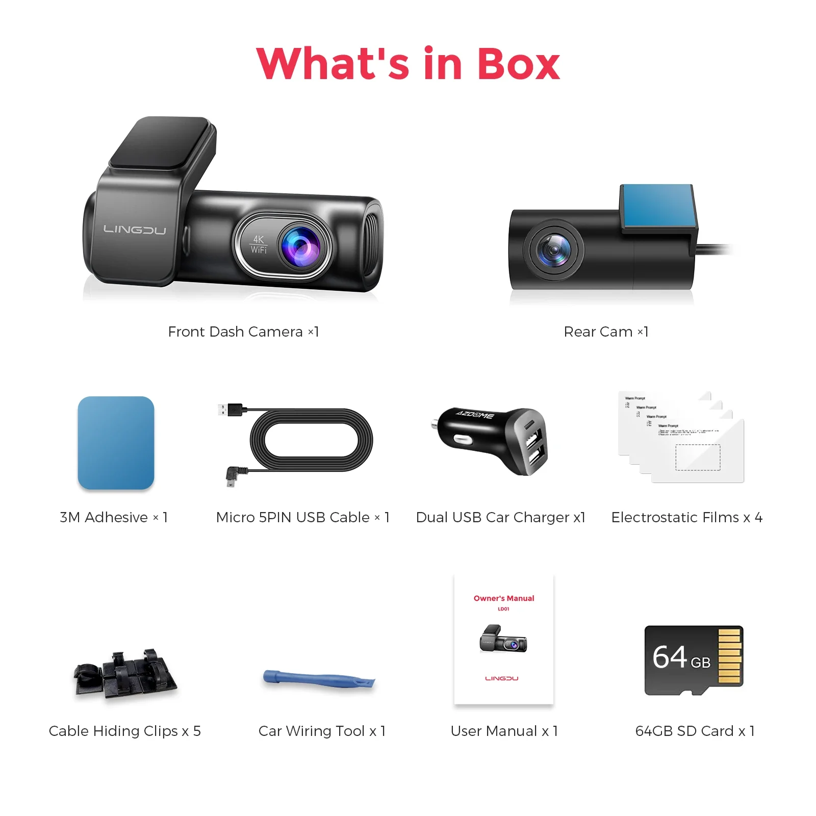 Hot Sale Genuine Lindu D600 Dual Lens Car DVR 4K+1080P Front Rear Dash Cam With 5.8G Wifi GPS Tracker And ADAS Black Box Sale