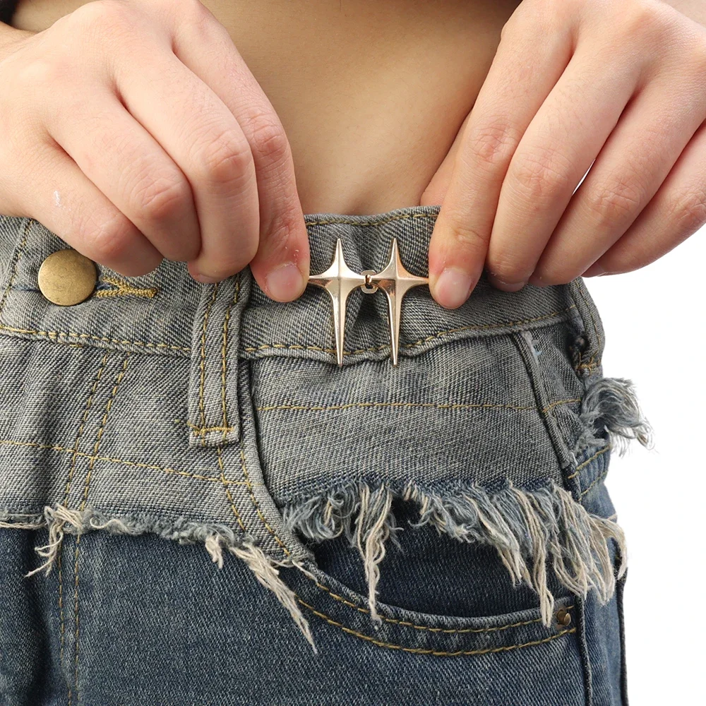 Star Shaped Waist Buckle Alloy Jeans Waist Brooch Decorative Reusable Buttons No Sewing Detachable Button For Waist Adjustment