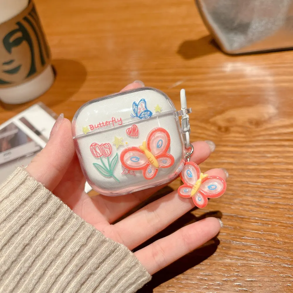 New Cute 3D Bear Flower Earphone Case for AirPods 4 Wireless Charging Box Protective Soft Cover For 2024 AirPods 4 With Keychain