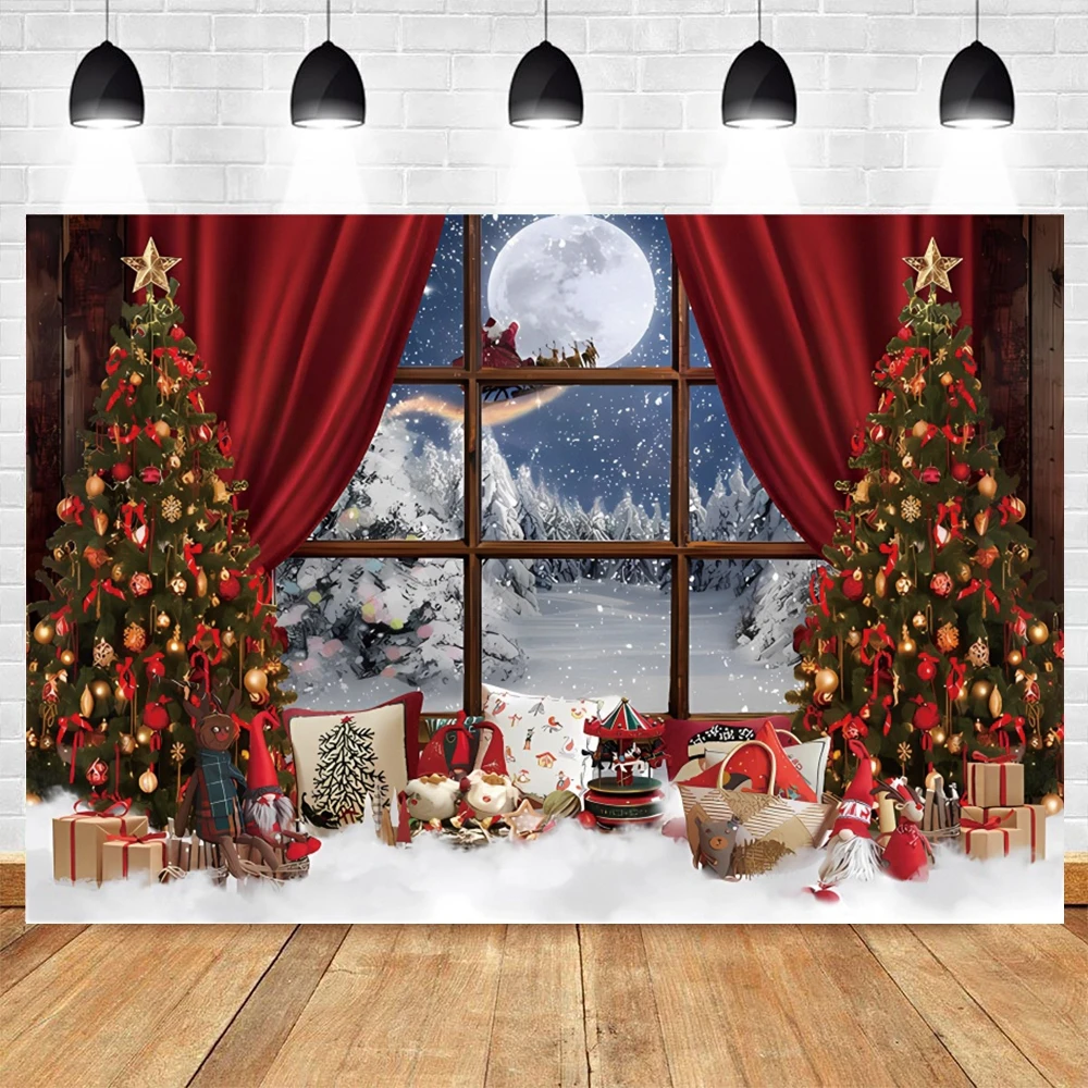 Christmas Backdrop Fireplace Gifts Window Interior Baby Kids Portrait Family Xmas Party Photography Background Decor Photostudio