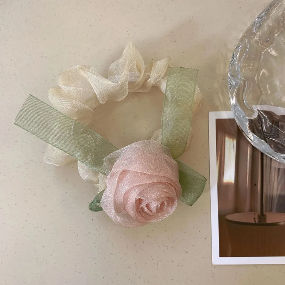 Decorate Yarn Rose Flower Hair Ring Flower Shape High Elasticity Mesh Yarn Hair Rope Hair Accessories