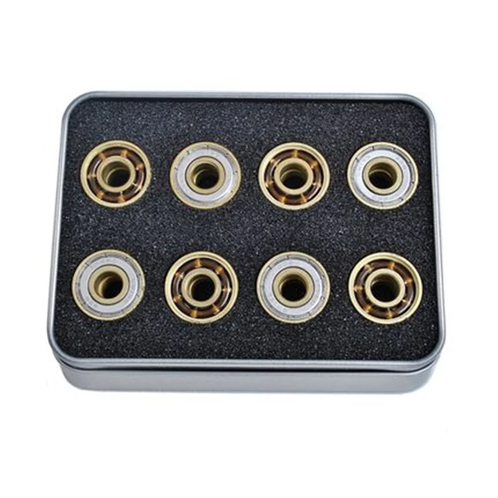 16 Pcs Swiss Golden 7-Beads BSB Speed Bearings Highly Speed ILQ-11 8x22x7 mm Bearing 608Z with Iron Box Inline Skate Bearing