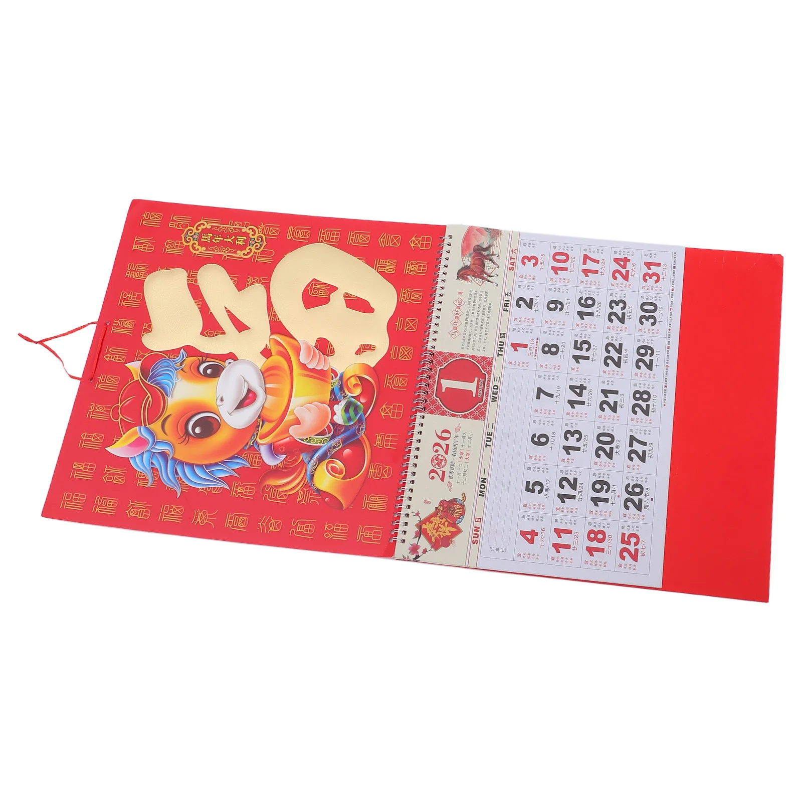 تقويم قمري صيني عتيق سنة الحصان الذهب احباط فو سحر مهرجان الربيع ديكور للتعليق على الحائط مكتب المنزل مخطط يومي