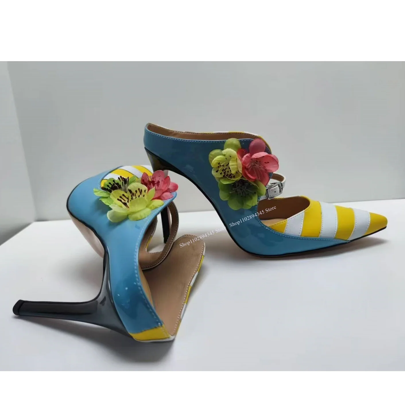 

Mixed Color Slip On Flower Pumps Thin High Heel Pointed Toe Fashion Sexy Cool 2025 Summer Big Size Woman Shoes Zapatillas Mujer