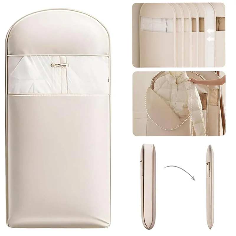 

Down Jacket Compressed Hanging Storage Bag 3 Sizes Dustproof Clear Clothes Cover with Self-Compression Zipper Wardrobe Organizer