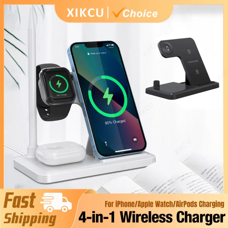 

Foldable 4 in 1 Wireless Charger Handwriting Pen Holder for iPhone 16 15 14 13 12 Apple Watch Airpods Pro Fast Charging Station