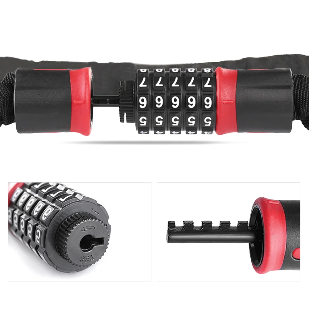 Chain Lock 5- Resettable Combination Flexible High Security Keyless Password Lock for Bike Gate Fence 110cm Black