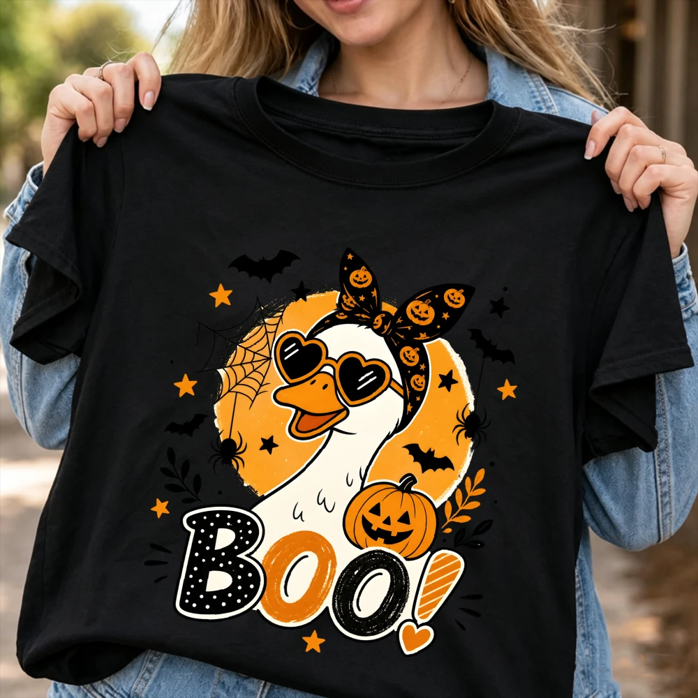 Halloween Goose T Shirt Unisex Boo Pumpkin Heart Glasses Graphic Printed Tee Women Men Fall Autumn Spooky Season T-Shirt Y2k Top