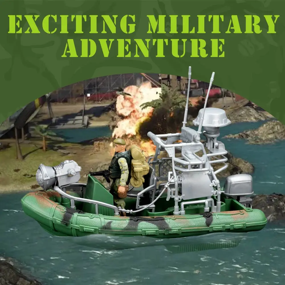 ViiKONDO Military Vehicle Model Kit Toy Patrol Boat Movable Parts Compatible 1/18 Action Figures Fun Army Men Wargame Boy Gift