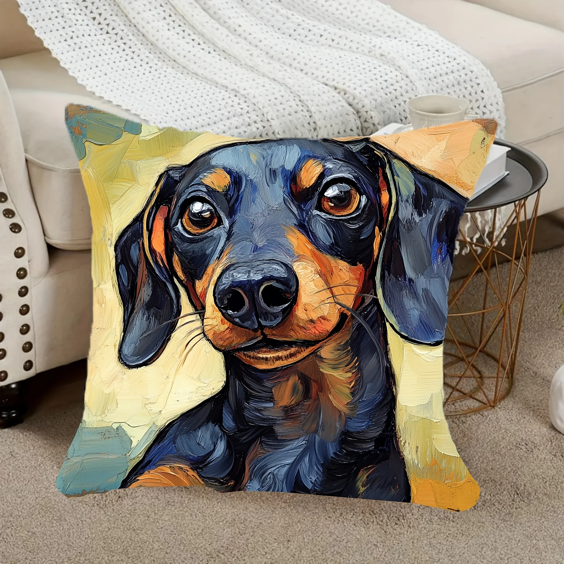 Stylish Dog Painting Pillowcase Throw Pillow Canvas Art Decor for Pet Lovers Home Accent Cushion Gift Dog Owner Merchandise
