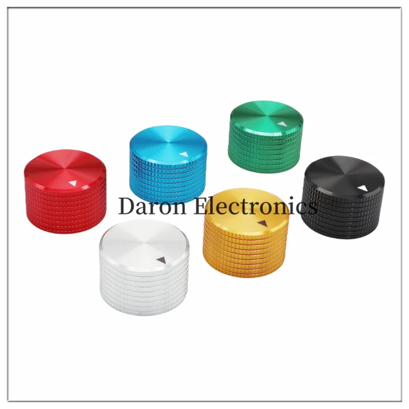 Aluminum alloy with plastic and copper core, 25.5*15mm round knob, 6.0mm/6.35mm round hole, digital radio rotary adjustment cap.