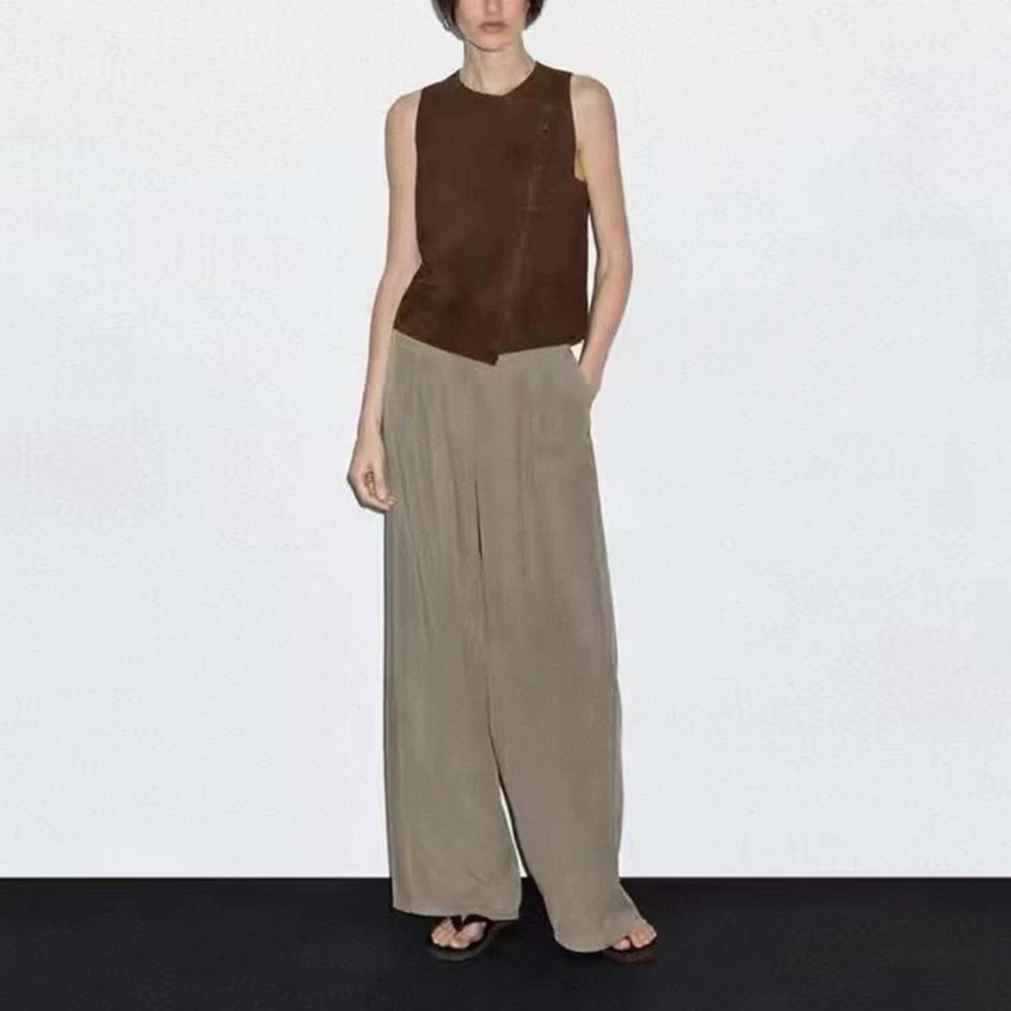 Elegant Business Casual Wide Leg Pants for Women Summer 2025 Lightweight Mature High Waist Straight Cut Polyester Fiber