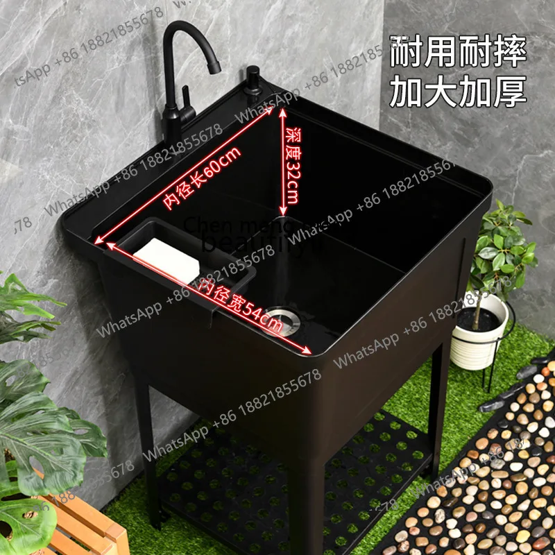 X Balcony Household Wash Basin with Scrubbing Board Plastic Wash Basin Sink Thickened Laundry Integrated Basin