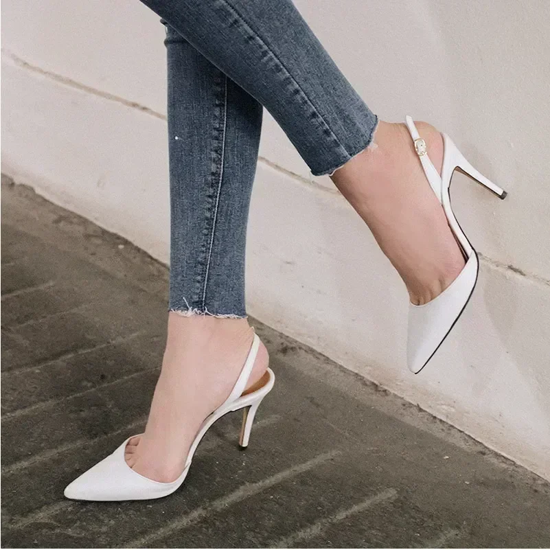 6cm Luxury Women\'s Shoes Sandals Pointed Toe High Heels Ankle Wrap White Ladies Dress Women Shoes 40 41