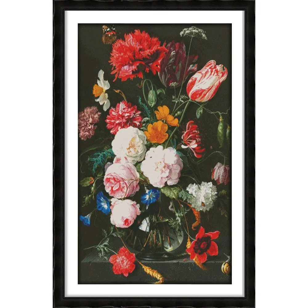 The peony vase (5) cross stitch kit 14ct 11ct count print canvas hand sew cross-stitching embroidery DIY handmade needlework