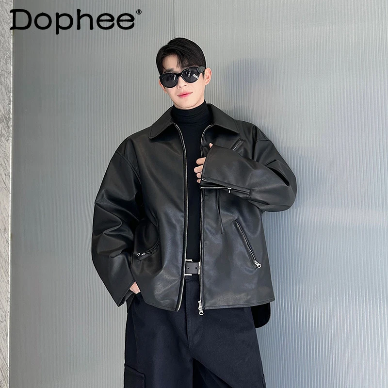 

Мужские и женские куртки-парки из искусственной кожи на двойной молнии, осенне-зимняя коллекция 2025, новая модная универсальная модель с длинными рукавами