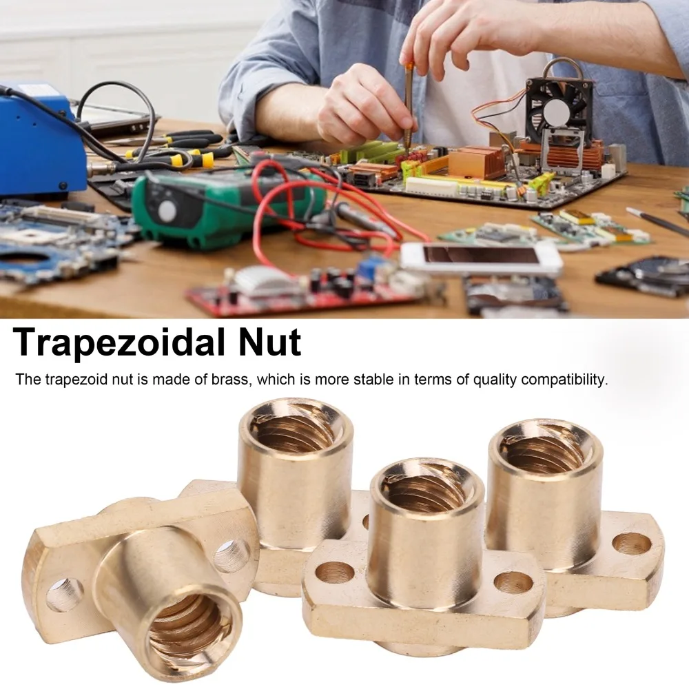 4pcs Pack H Flange Trapezoidal Nuts Brass Tone Upgrade Lead Screw Nut Hardware Fastener Z Axis