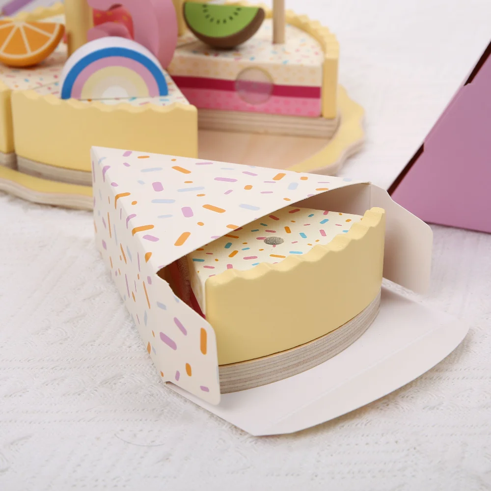 Simulazione per bambini Torta di compleanno in legno Giocattoli Giochi di finzione Taglio Gioco di cibo Gioco di ruolo per bambini Regali giocattolo per ragazzo ragazza