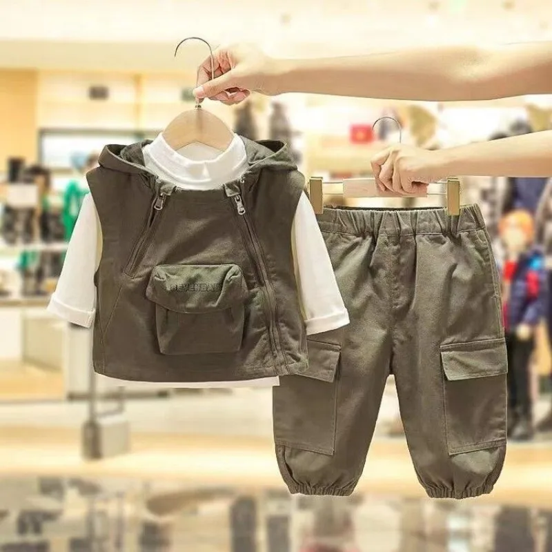 

Boys Sports Set Boys Autumn Clothing Children's Sweater Vest Pant Baby Spring and Autumn Korean Edition 3 Piece Set Fashionable