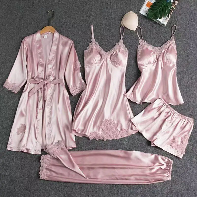 Loungewear für Mädchen, Robe, Camisole, Nachthemd, Schlafhose, kurze Pyjamas, Damen Plus Size, mehrteilige Pyjamas mit Brustpolster, Damen-Loungewear