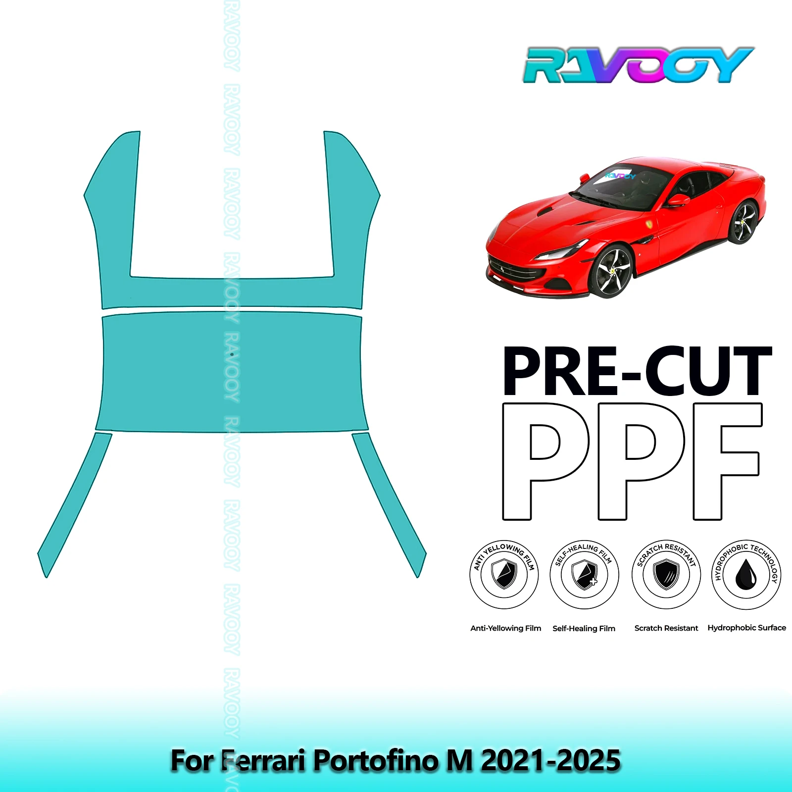

For Ferrari Portofino M 2021-2025 8.5mil Clear Matte Pre-Cut PPF Door & A/B Pillar Kit TPU Paint Protection Film Set