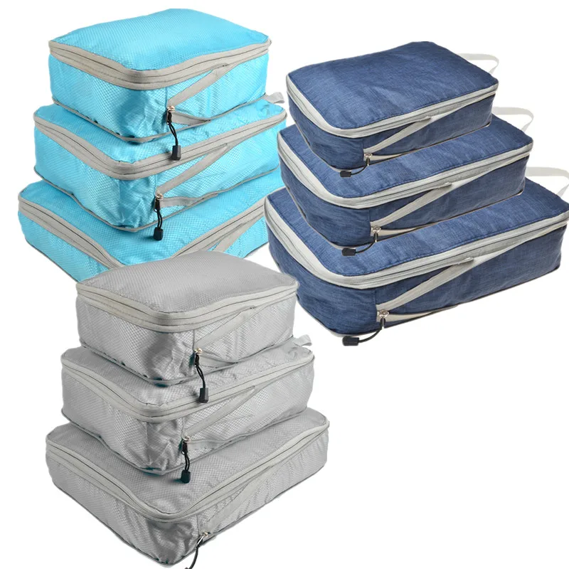 Travel Storage Bag Set/3 pieces Compressible Packing Cubes Waterproof Suitcase Nylon Portable With Handbag Luggage Organizer