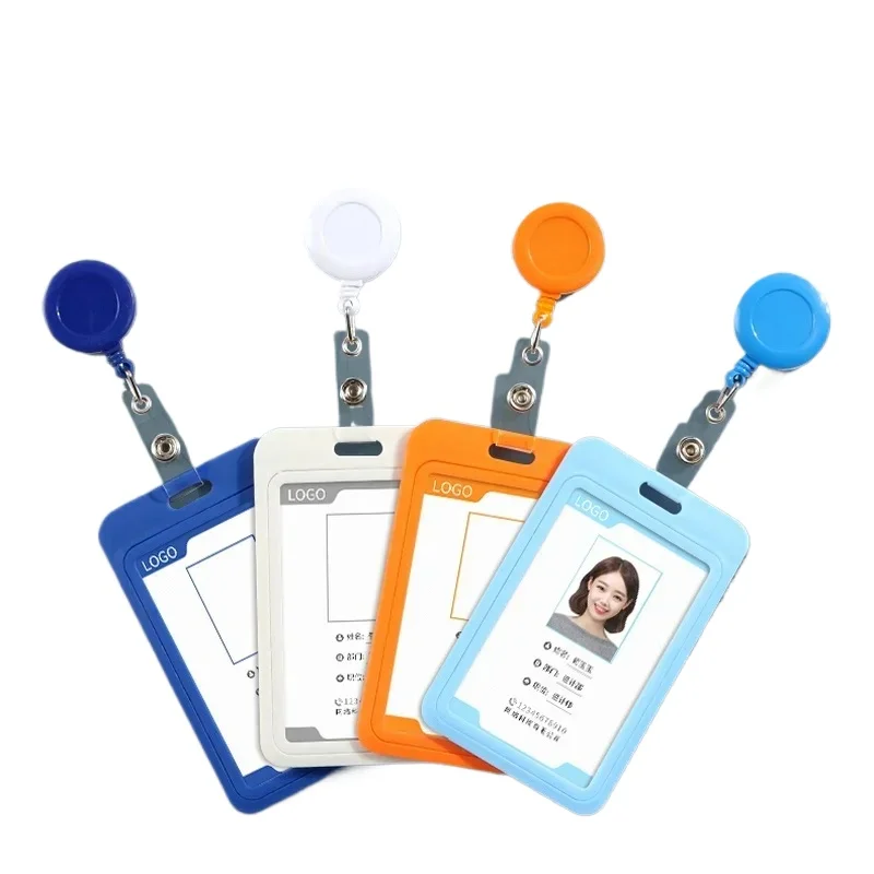 1Set Plastic Working Permit Case Clip Retractable Badge Reel Easy To Pull Keychain Clip Badge Holder Pass Work Card Cover Sleeve