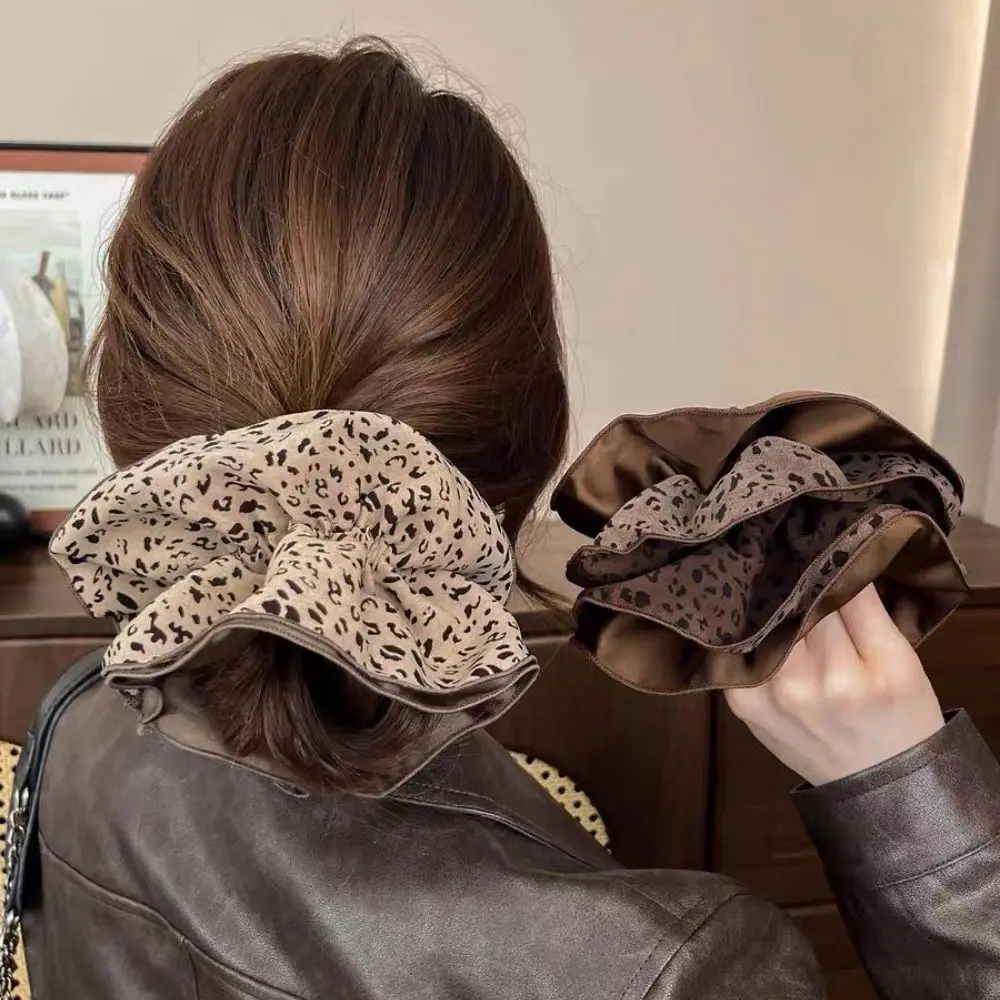 

1 шт., корейская четырехслойная эластичная резинка для волос с замком, атласная резинка для волос с леопардовым принтом, модная универсальная очень большая веревка для волос
