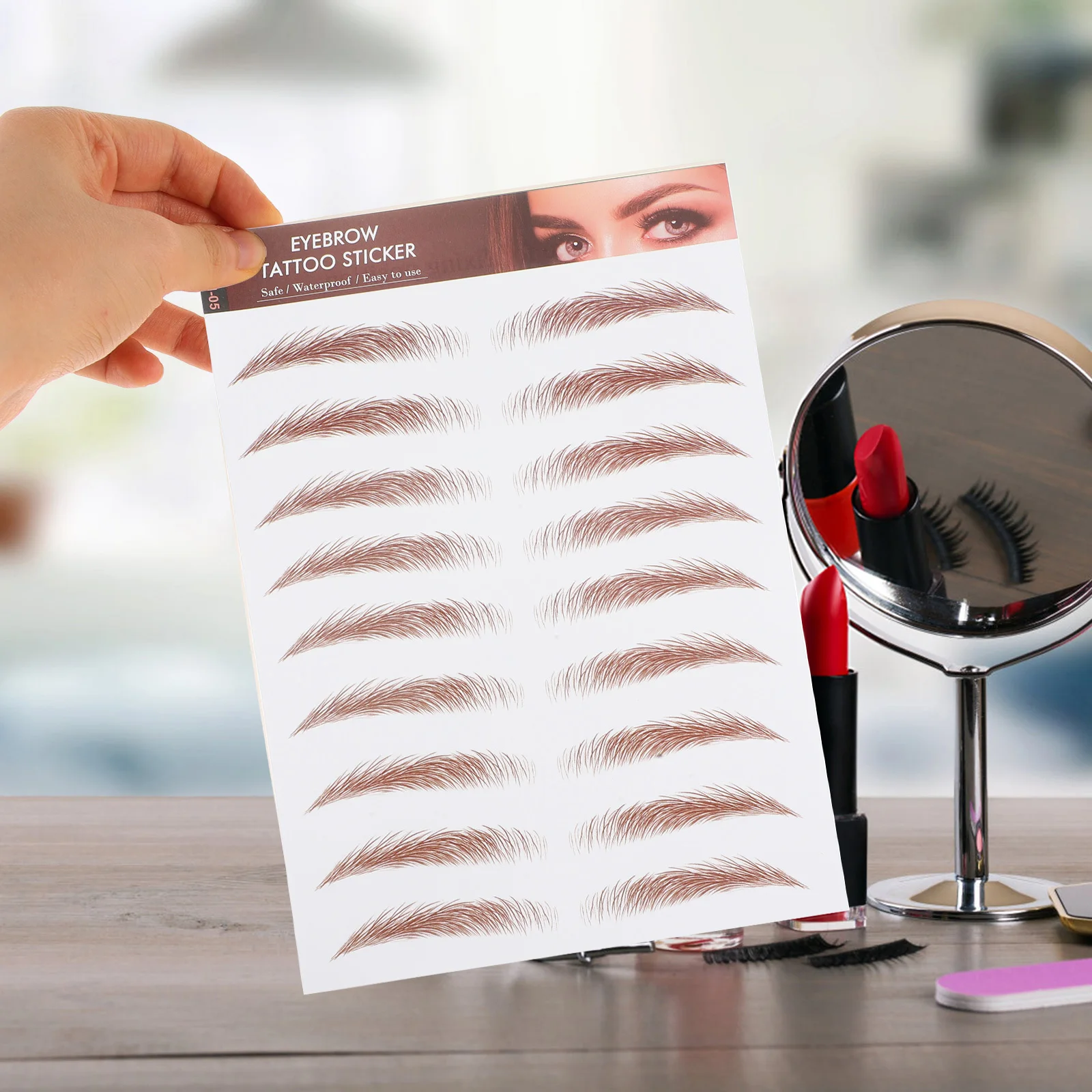 6 Sheets Realistic 3D Brown Eyebrow Stickers Waterproof Temporary Brows for Women Natural-Looking Transfer Tattoos Adhesive