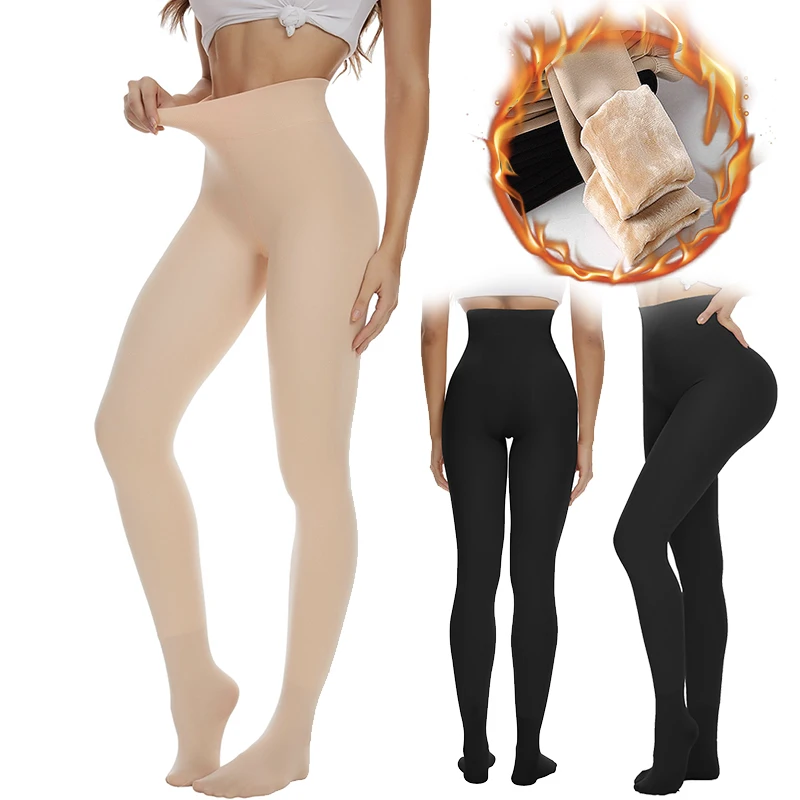 Sous-vêtements thermiques épais pour femmes, doublure polaire, Leggings taille haute, garde au chaud en hiver, collants façonnant les jambes, contrôle du ventre