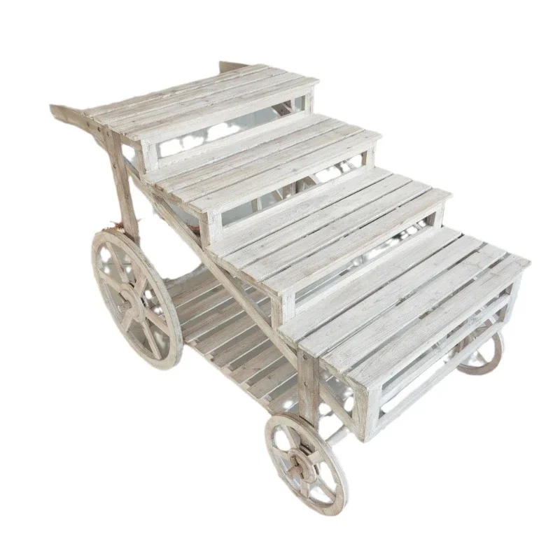 

Pastoral country retro old solid wood flower stand trolley flower house float ornament commercial store window shelf