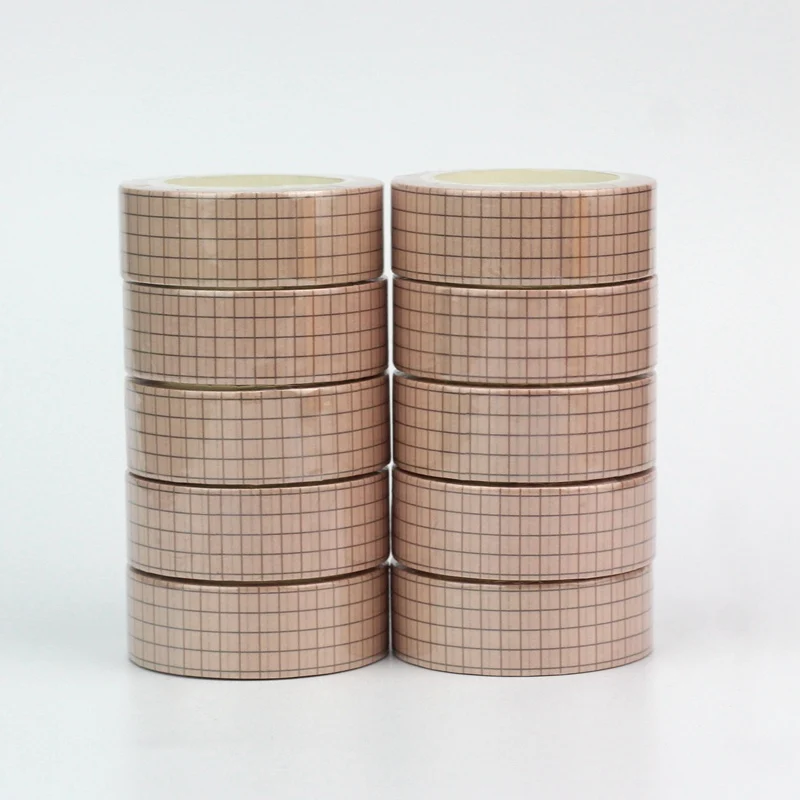 

NEW 10PCS./Lot Decor Cute Dark Beige Grid Washi Tapes for Journaling Craft Adhesive Stickers Masking Tape Papeleria