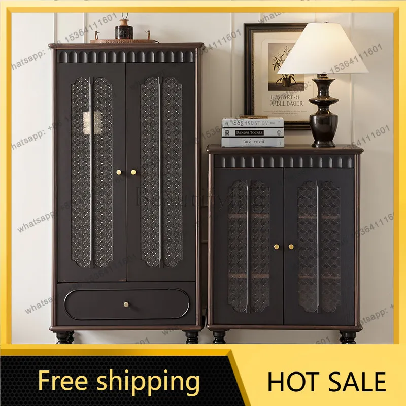 FG medieval style pure solid wood wine cabinet French retro display cabinet ash wood American glass shelf