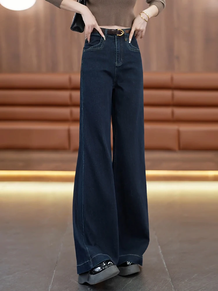 

High Waist Loose A-Line Wide Leg Jeans Women's Spring Autumn New Style Retro Denim Pants Slimming Nine-Pocket Flared Trousers