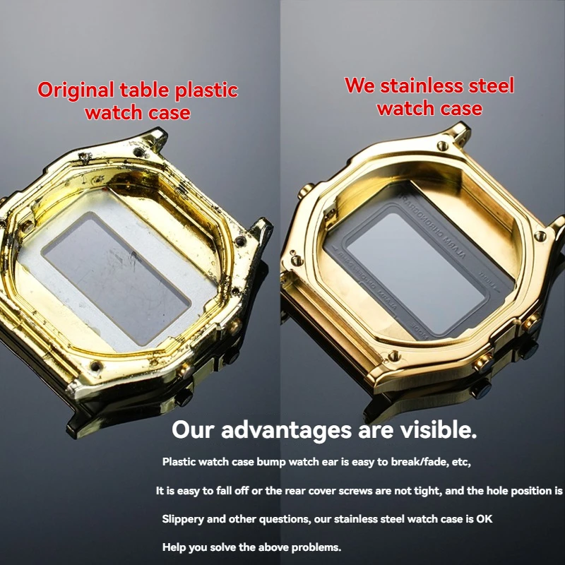 طقم عصري من الفولاذ المقاوم للصدأ لـ Casio A158/A159 WA/F91-إطار معدني مع عدسة زجاجية مقاومة للماء |   اكسسوارات الساعات DIY