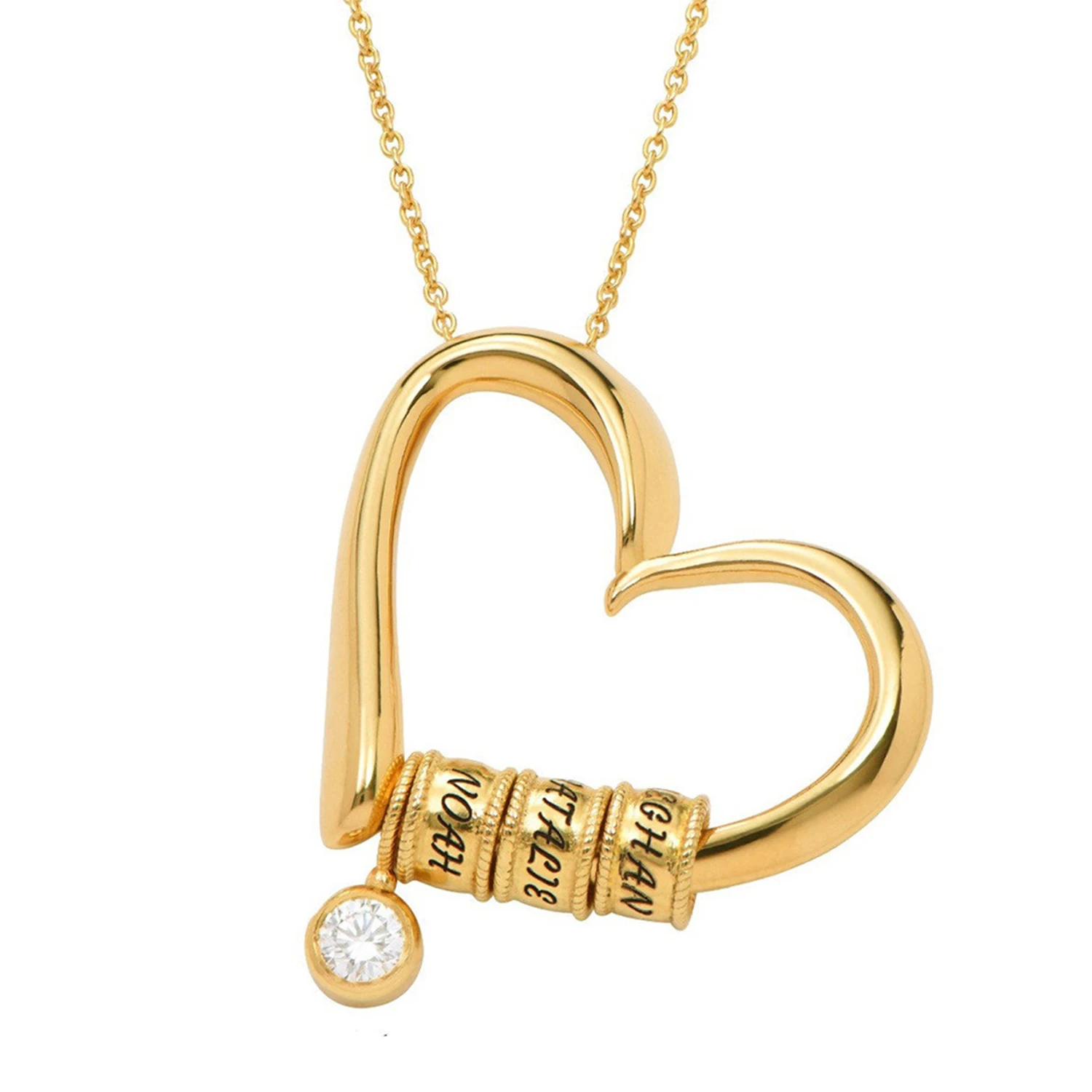 

Qitian Personalized Engraved Family Names Heart Necklace Custom Name Charms Beads Pendant Stainless Steel Jewelry For Woman Gift