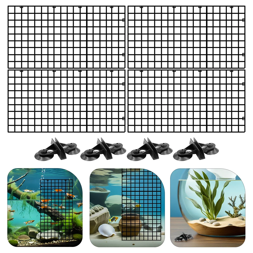 

4pcs Aquarium Isolation Panel 30X15Cm Black Spliced Lattice Plate Fish Tank Divider For Breeding Separation Bottom Filter