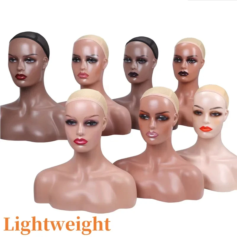 1 Kg Grade 8A Realistic Make Up Face African American Female Bust Sitting PP Mannequin Head With Shoulder For Wig Display