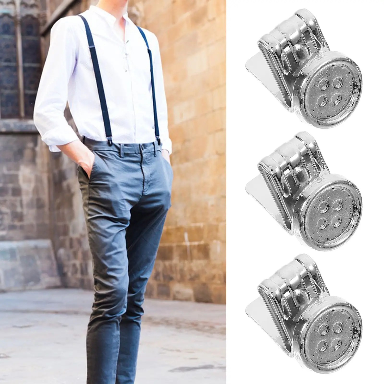 6 pezzi fibbia di regolazione in metallo colore argento senza bottoni da cucire per pantaloni da uomo bretelle clip di fissaggio chiusura di ricambio