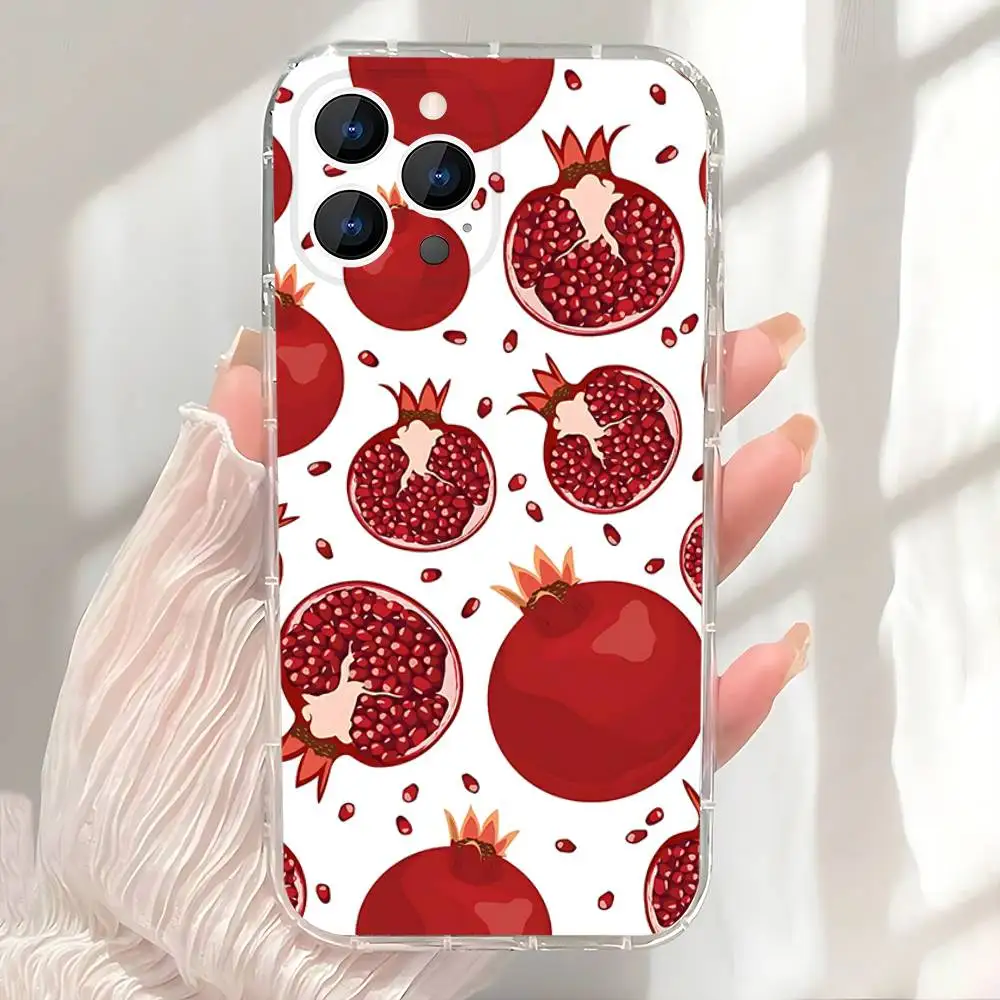 Red Fruit Pomegranate Phone Case For iPhone 17,16,15,14,13,12,11 Pro,Max,Plus,X,XS,XR,SE4,E Mini Transparent Soft Cover