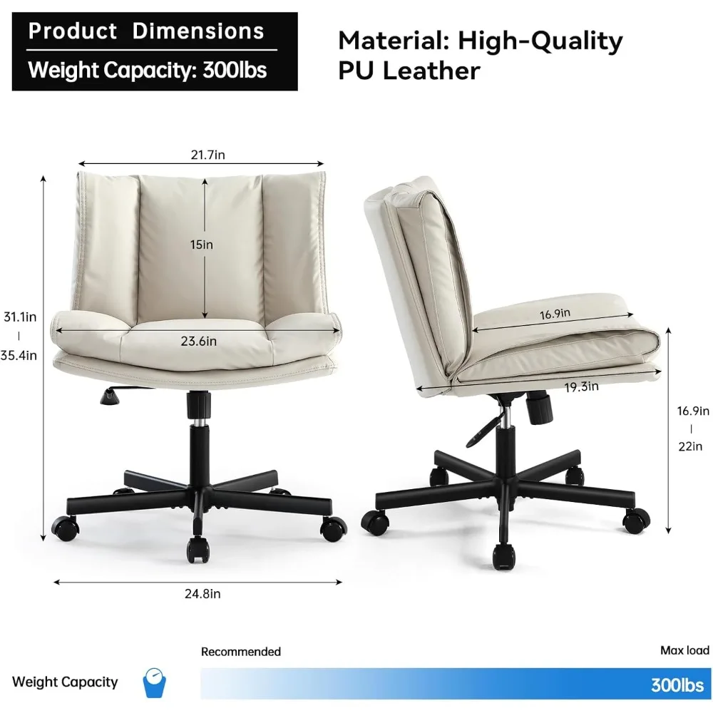 كرسي متقاطع مع عجلات، كرسي مكتب بدون ذراع متقاطع الأرجل، كرسي مهام كمبيوتر حديث قابل للتعديل بارتفاع دوار #3