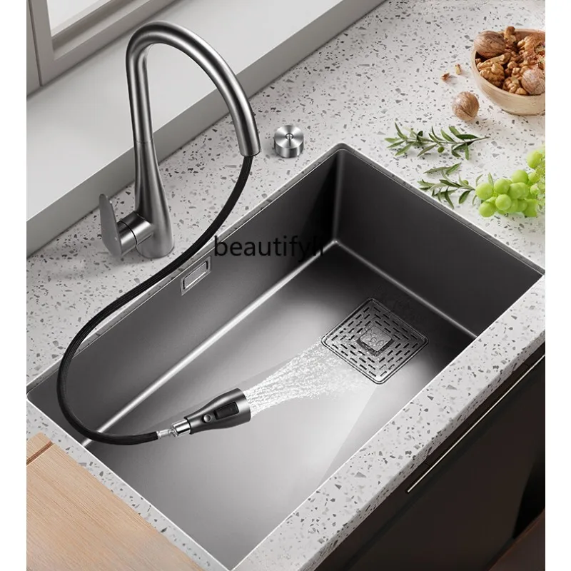 

304 Stainless Steel Sink Large Single Sink Kitchen Vegetable Basin Scullery Pool Drop-in Sink Thickened Nano