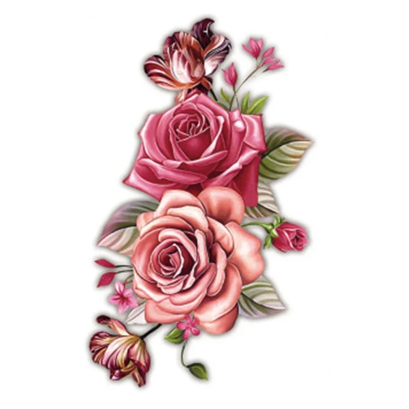 Pink Bloom Rose Water Transfer Fake Tattoo Stickers Women Body Chest Art Temporary Waist Bracelet Flash Tatoos Flower For Girl