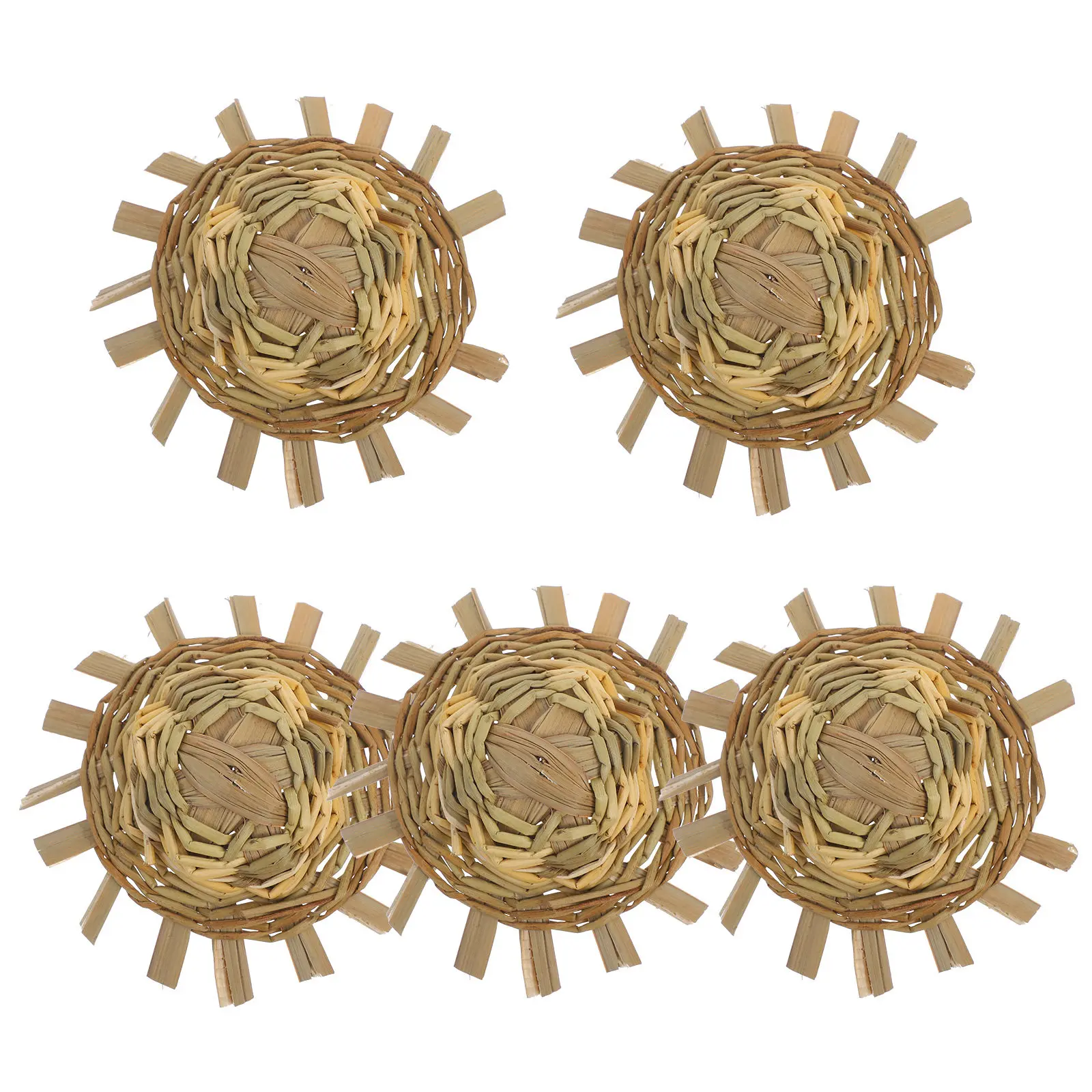 Mini sombreros de paja de 5 piezas, color amarillo claro, estilo campestre, accesorios para casa de muñecas, decoración artesanal, recuerdos para fiestas, atuendo para mascotas, pequeños