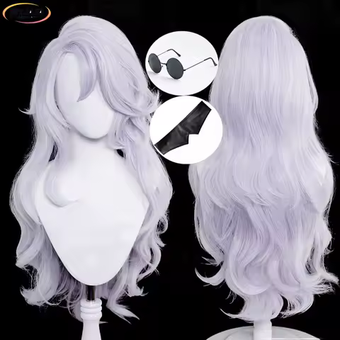 Female Gojo Satoru Cosplay Wig Anime Long Silver Purple Curly Heat Resistant Synthetic Hair Anime Party Wigs + Wig Cap