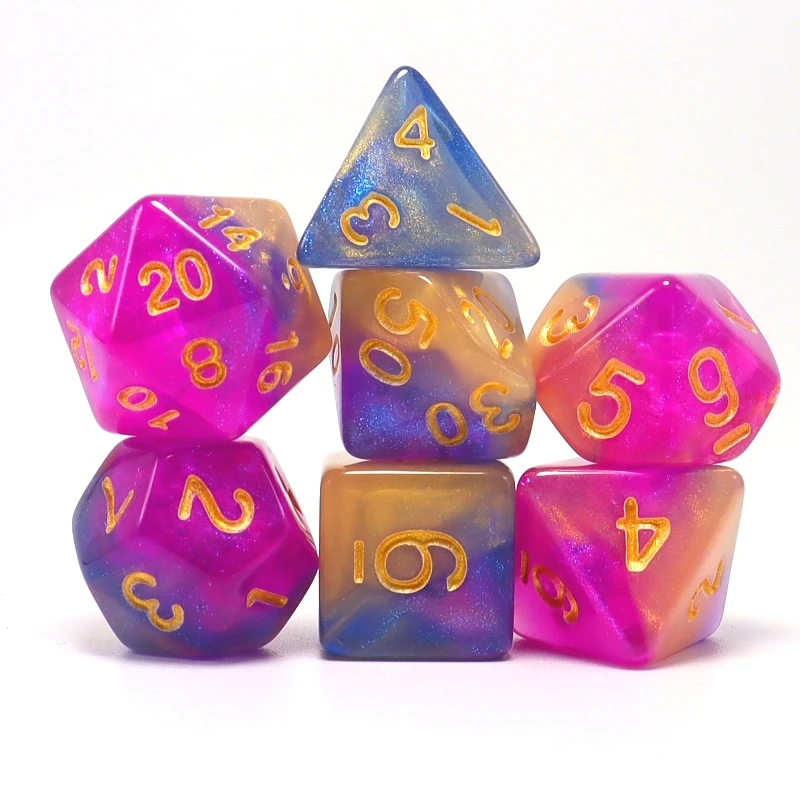 7pcs, Blue Pink Orange Chameleon Set, Dice Set Game Accessories Polyhedral Dice Board Card Game Supplies Leisure Entertainment