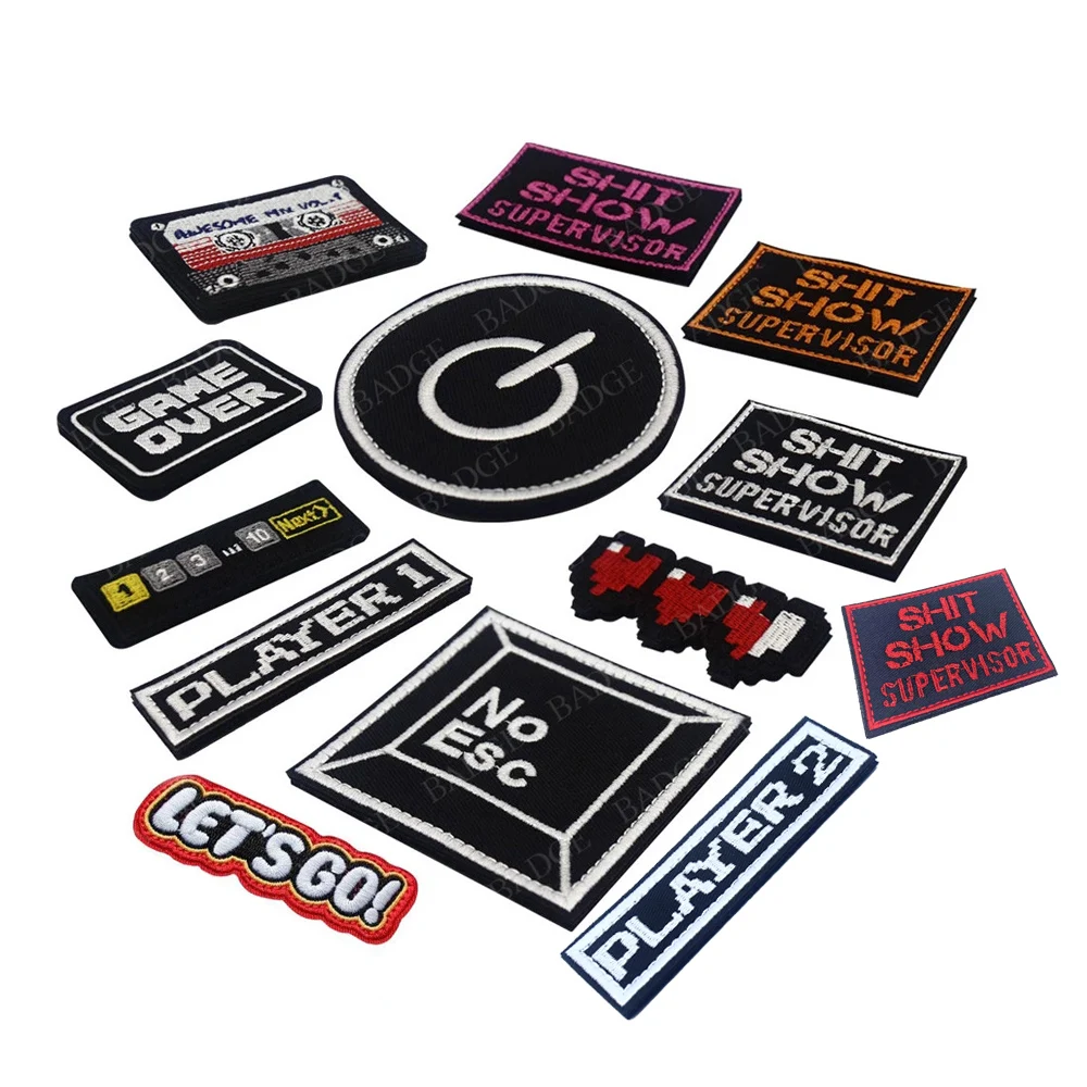 Game Over Button Turn On Off Player Video Games Embroidered Patch Supervisor 1% 100% Battery No Eacape Let\'s Go Cassette Badge