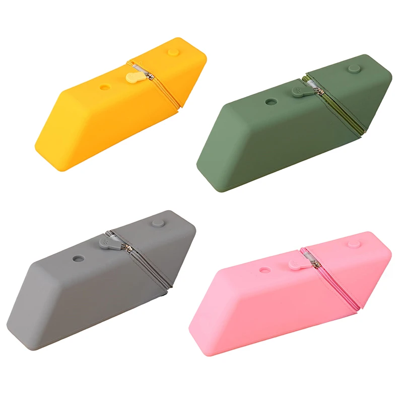 1pcs Silicone Pencil Case Large Capacity Student Pencil Case Gradient Rectangular Stationery Organizer Pencil Case
