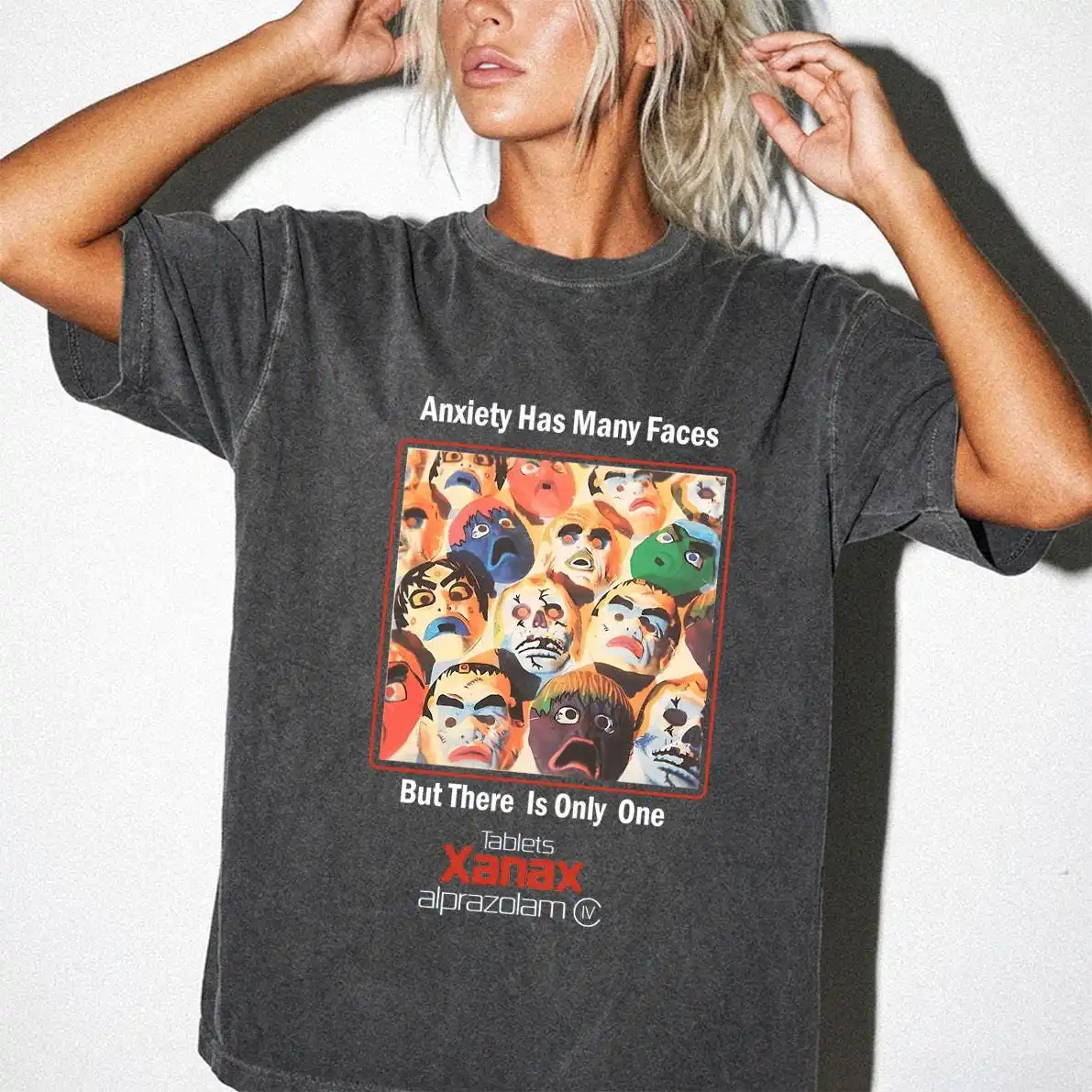 Xanax Anxiety Faces Comfort Colors T-Shirt , Retro Heavyweight Tee, Vintage Washed Graphic Shirt