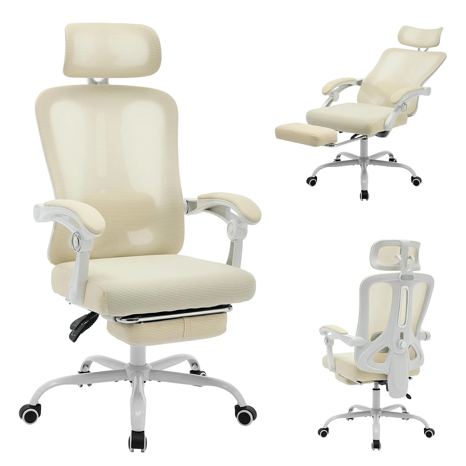 Ergonomische bureaustoel Verstelbare lendensteun Thuis Draaibare bureaustoel met hoofdsteun Voetsteun Mesh Gamingstoelen met hoge rugleuning